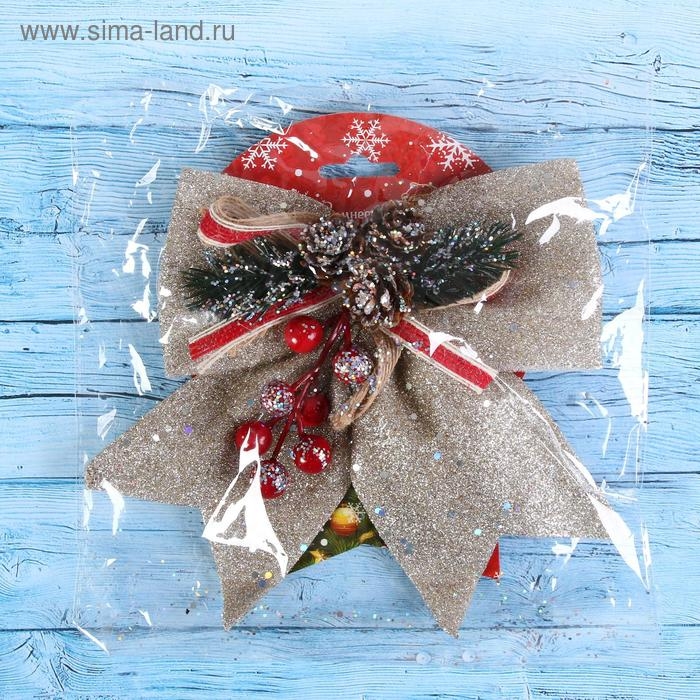 Ёлочная игрушка &laquo;Зимнее волшебство. Бант - шишки, ягодки&raquo; пластик, 21х18 см, бежевый
