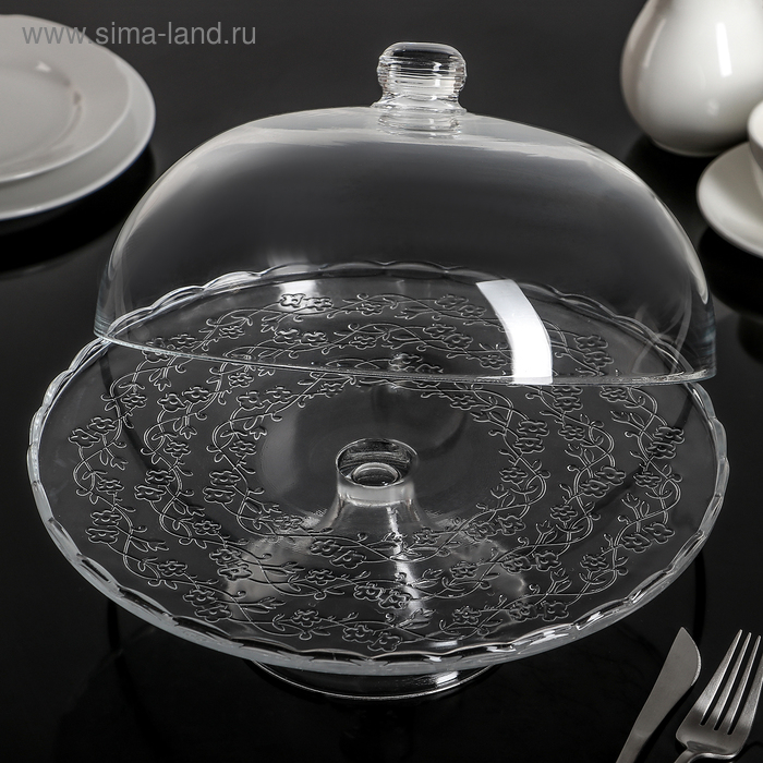 Подставка стеклянная для торта на ножке с крышкой-клош Magistro &laquo;Цветочки&raquo;, 29&times;23 см