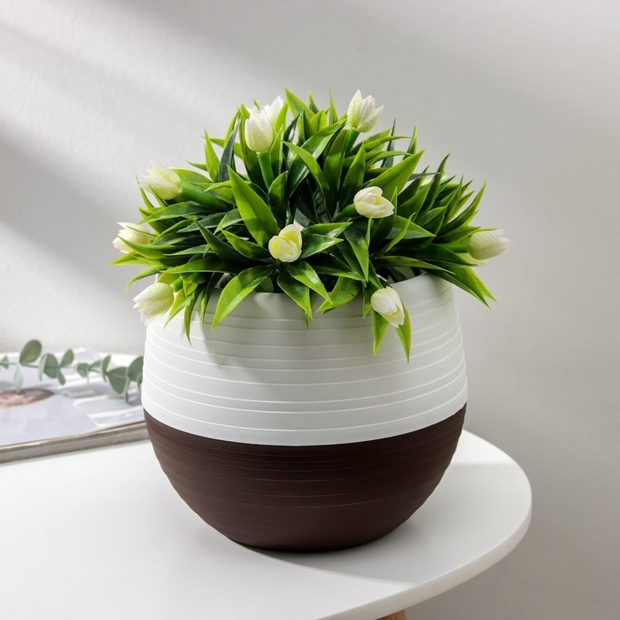 Горшок для цветов с поддоном &laquo;Япония&raquo;, 2 л, белый-коричневый