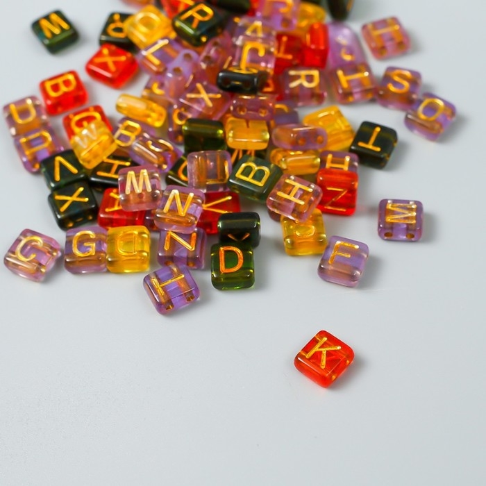 Бусины для творчества пластик "Золотые английские буквы" прозрачные набор 20 гр 0,4х0,8х0,8см 923357
