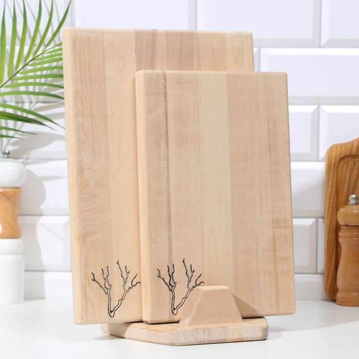 Набор разделочных и сервировочных досок на подставке 2 шт , береза Набор разделочных и сервировочных досок на подставке 2 шт , береза