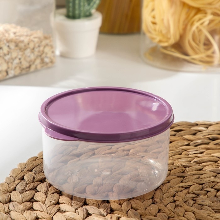 Набор контейнеров пищевых круглых Доляна, 3 шт: 150 мл, 300 мл, 500 мл, прозрачные, крышка фиолетовая