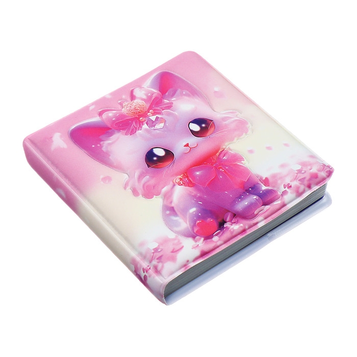 Записная книжка подарочная 96л,линия, цветной блок,обложка ПВХ 3D Кошка (9,5х10,5см)
