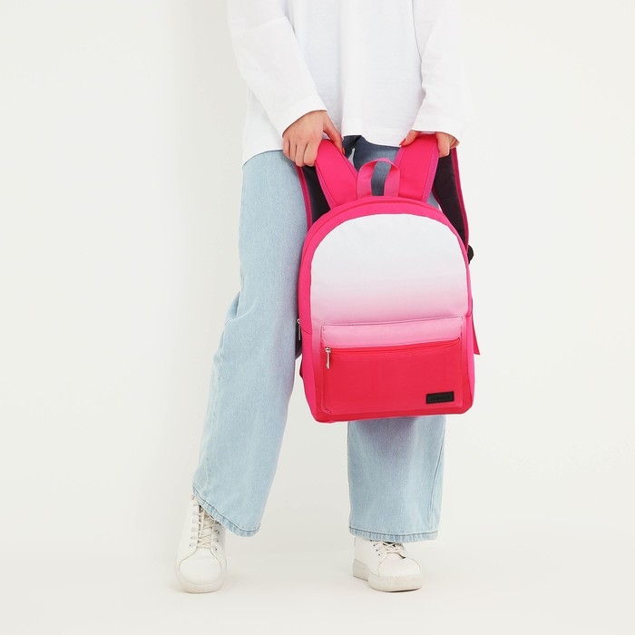 Рюкзак школьный текстильный с белым градиентом, 38х29х11 см, цвет розовый, отдел на молнии