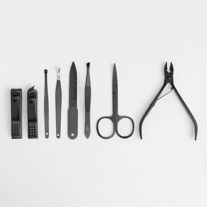 Набор маникюрный, 8 предметов, в футляре, цвет чёрный Набор маникюрный, 8 предметов, в футляре, цвет чёрный