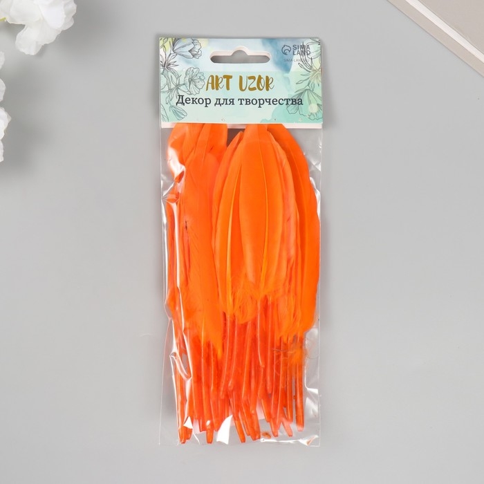 Перо декоративное гусиное "Ярко-оранжевое" набор 30 шт h=10-12 см