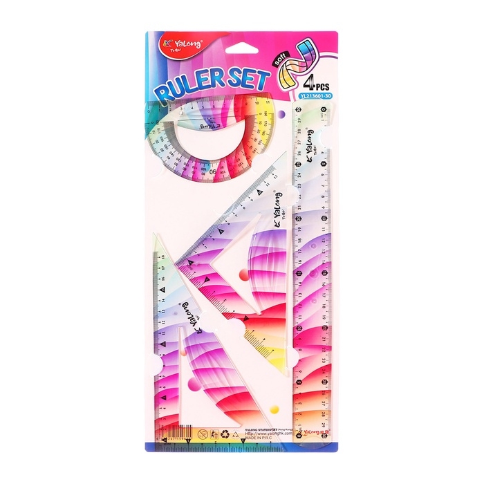 Набор геометрический гибкий силиконовый (линейка 30см+2 угольника+транспортир) Градиент