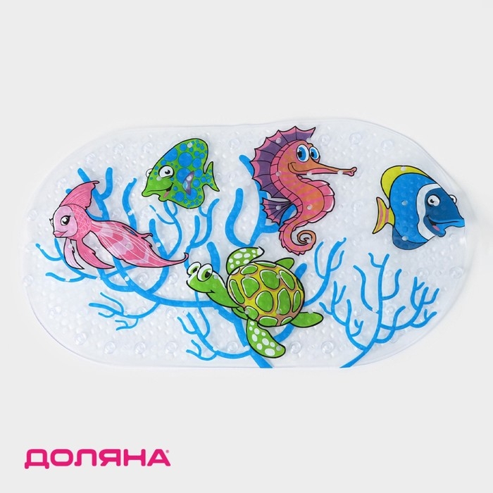 Коврик противоскользящий в ванну на присосках Доляна «Морские жители», 36×68 см Коврик противоскользящий в ванну на присосках Доляна «Морские жители», 36×68 см