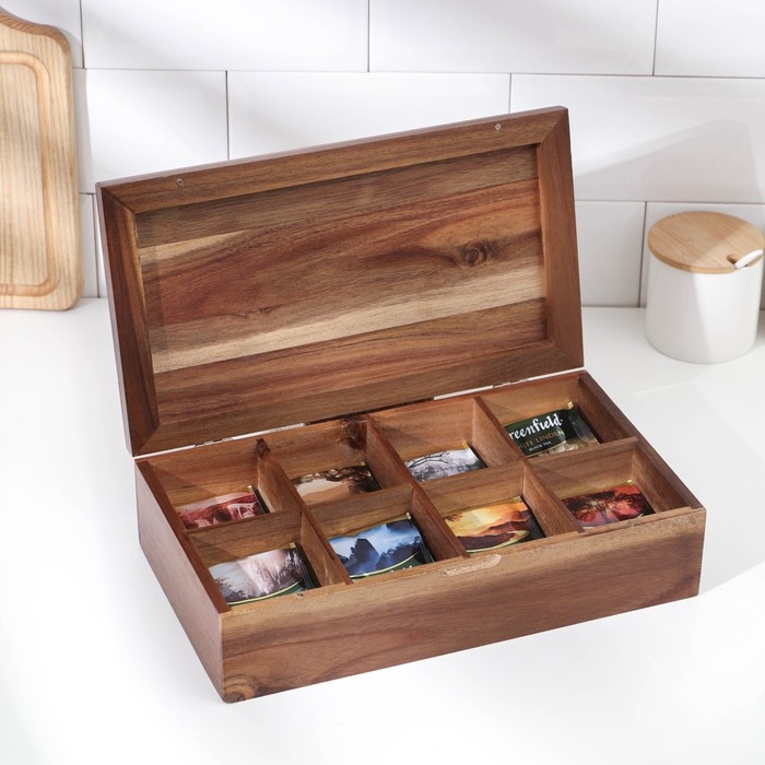 Органайзер для чая и кухонных принадлежностей, 31&times;17,5&times;8 см, 8 ячеек, тропическая акация