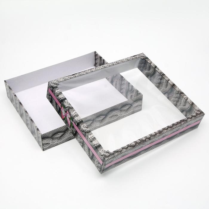 Новый год. Коробка сборная крышка-дно с окном, "Теплый Новый Год", 37 х 32 х 7 см.