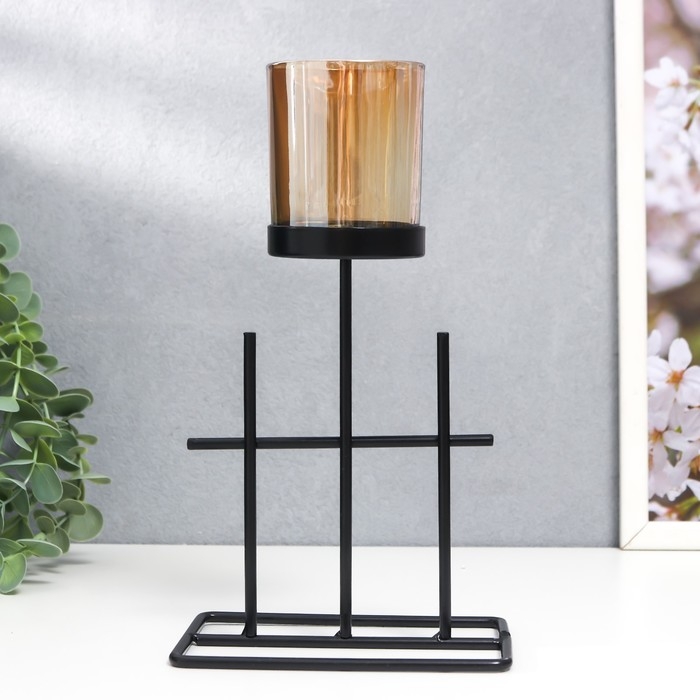 Подсвечник металл, стекло на 1 свечу Подсвечник металл, стекло на 1 свечу "Аркана" d-5 см, чёрный 8,4х12,8х22,5 см