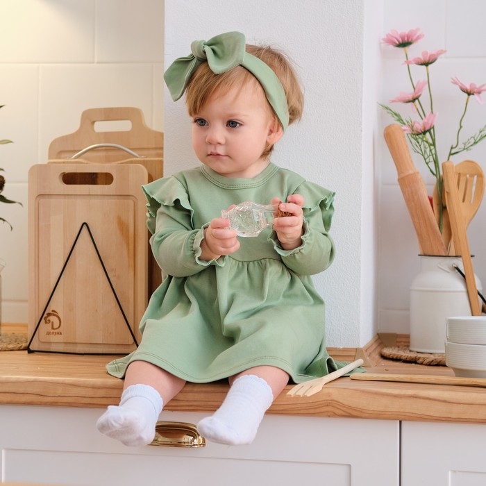Платье и повязка Крошка, Я BASIC LINE, рост 62-68 см, зелёный