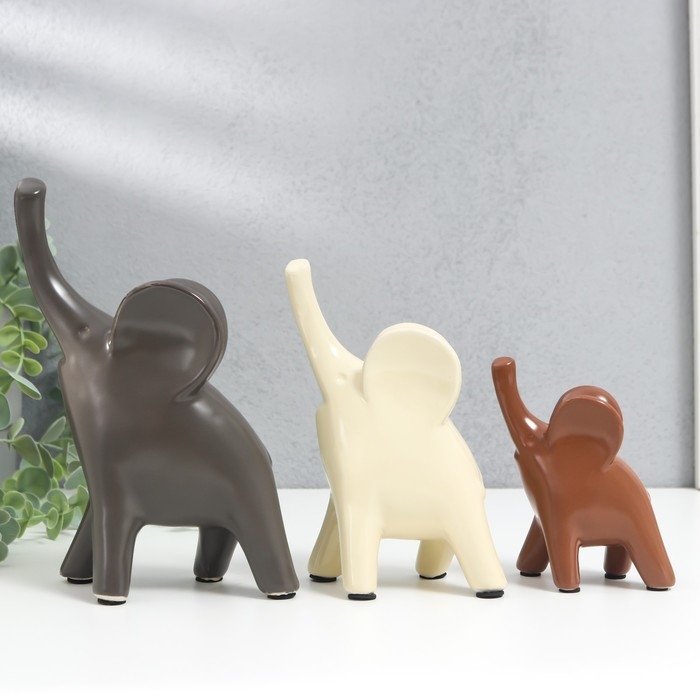 Сувенир керамика "Слоники в кофейных тонах" набор 3 шт 9х5х11; 10х6х15,5; 14,5х7х19,5см