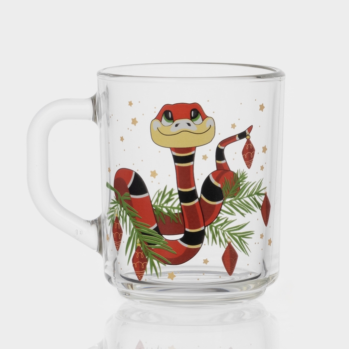 Кружка стеклянная чайная &laquo;Новогодние змейки&raquo;, 200 мл, МИКС