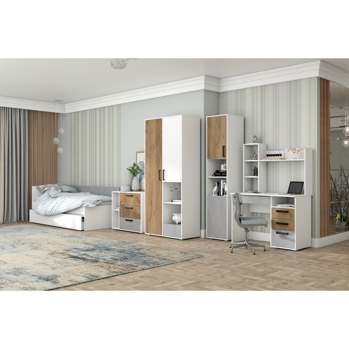 Стеллаж Юпитер, 435х445х2015, Белый/Дуб крафт/Бетон