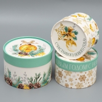 Набор шляпных коробок 3 в 1 &laquo;Золото&raquo;, 16 х 10, 14 х 9, 13 х 8.5 см, Новый год