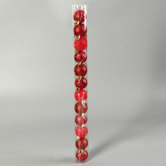 Набор шаров пластик d-4 см, 12 шт "Мелодия" треск, красный