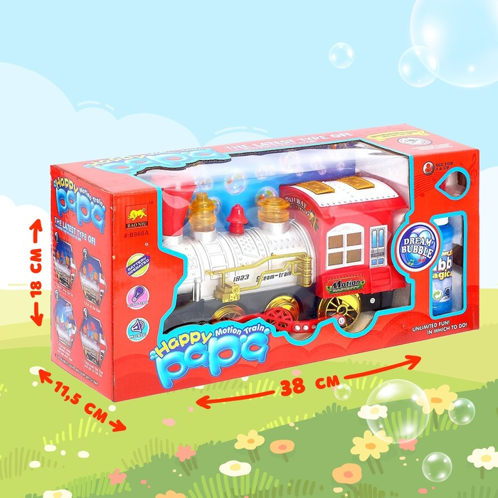 Паровоз &laquo;Классический&raquo; с мыльными пузырями, работает от батареек, свет и звук