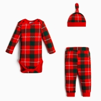 Набор: боди, штанишки и шапочка Крошка Я &laquo;Клетка&raquo;, рост 86-92 см