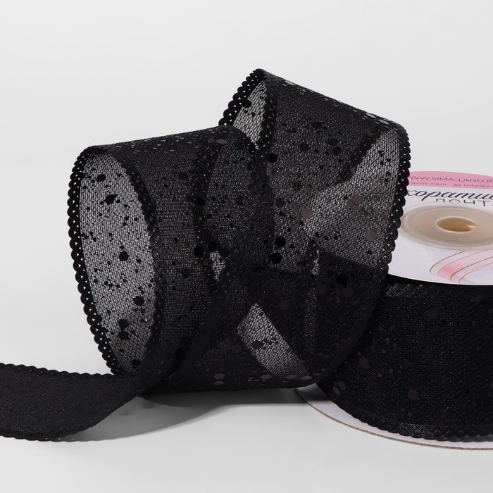 Лента декоративная, с глиттером, 38 мм, 9 &plusmn; 0,5 м, цвет чёрный