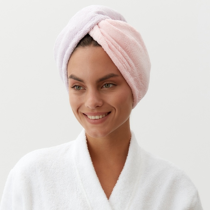 Чалма для сушки волос Этель &laquo;Двухцветная&raquo;, цв.розовый/фиолетовый, 65*25 см, 100% п/э