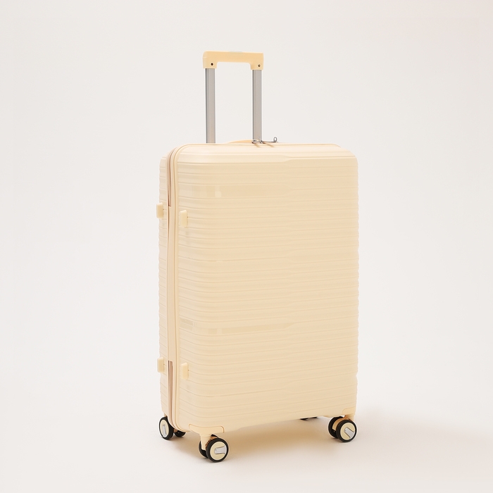 Чемодан большой 100 л (L), отдел на молнии, кодовый замок, 4 колеса, цвет бежевый