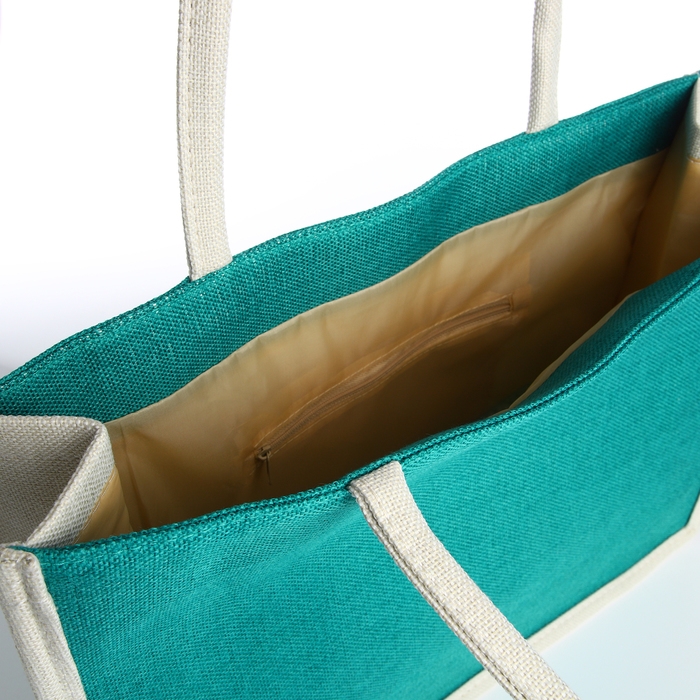 Сумка пляжная без застёжки, цвет молочный/зелёный Сумка пляжная без застёжки, цвет молочный/зелёный