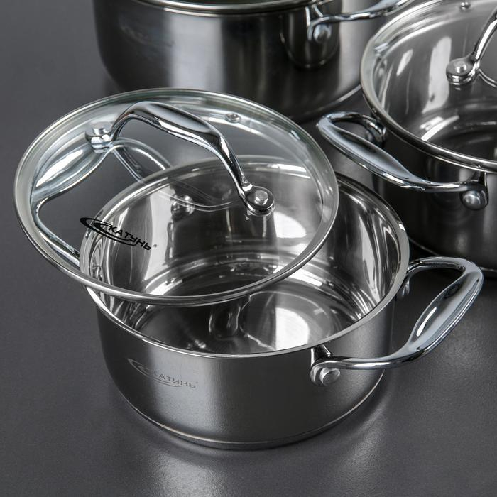 Набор кастрюль &laquo;Ника&raquo;, 3 предмета: 1,6 л, 2,2 л, 3,2 л, стеклянные крышки, капсульное дно, индукция