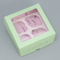 Коробка для капкейков, кондитерская упаковка двухсторонняя, 4 ячейки &laquo;С любовью&raquo;, 16 х 16 х 10 см