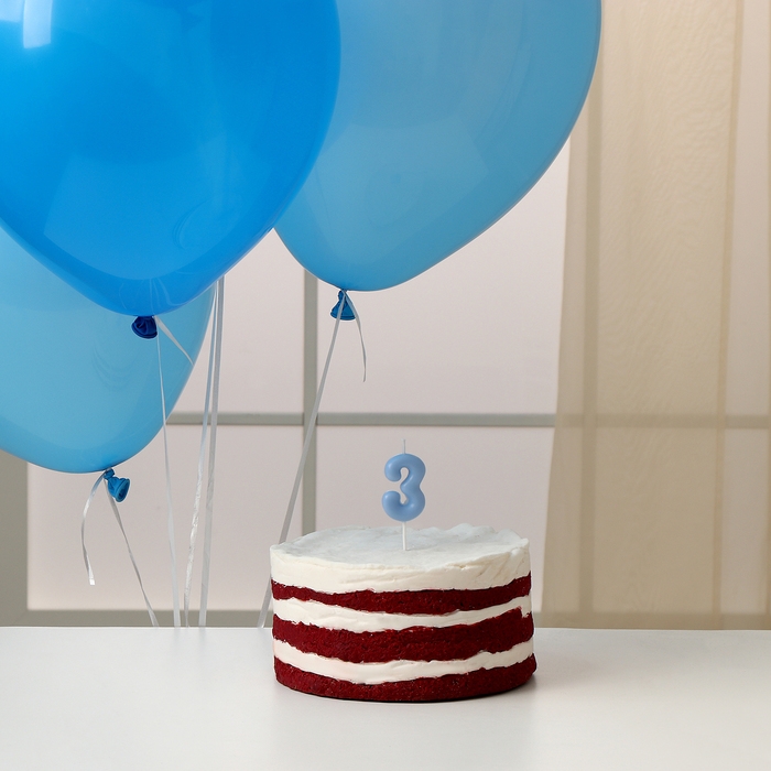 Свечи для торта + 5 шаров, цифра 3, голубая