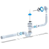 Комплект для ванны "АНИ Пласт" E155: сифон с выпуском, переливом 1 1/2", гибкая труба Комплект для ванны "АНИ Пласт" E155: сифон с выпуском, переливом 1 1/2", гибкая труба