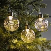 Набор ёлочных шаров &laquo;Игра искр&raquo; 3 шт., батарейки, 1 LED, свечение тёплое белое