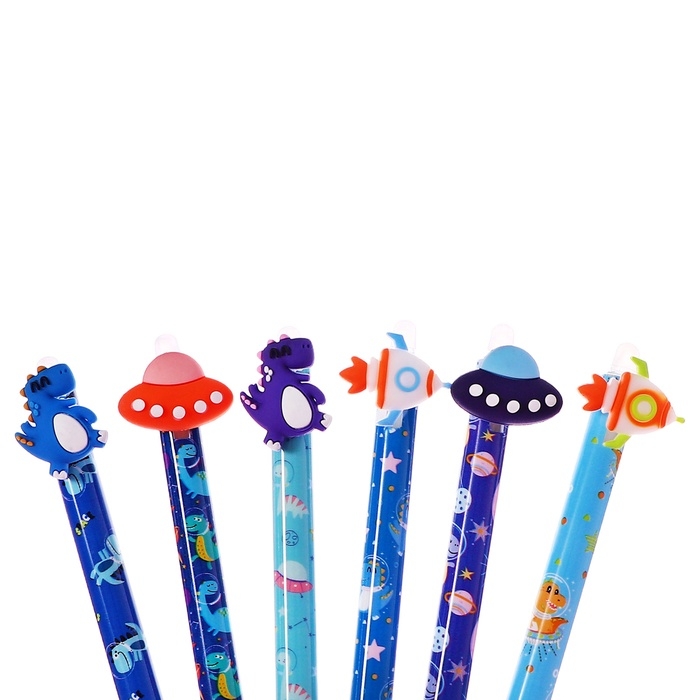 Ручка гелевая 0.5 мм, со стираемыми чернилами, синяя, штрихкод на штуке, МИКС Космос/Дино