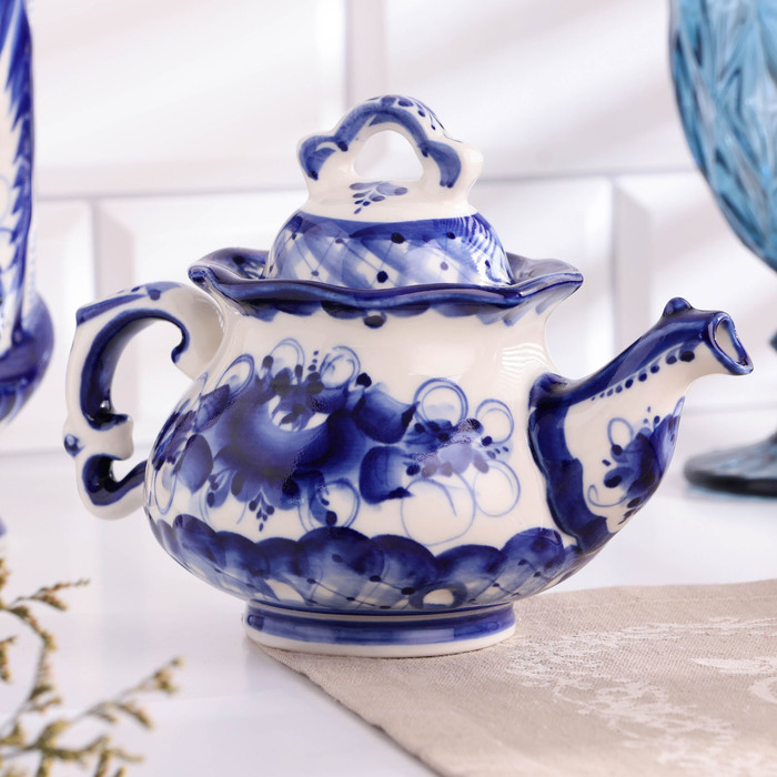 Чайник Чайник "Утро", малый, гжель, фарфор, 12х15 см