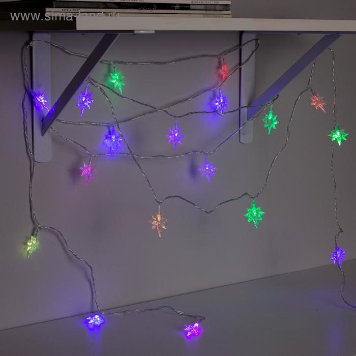 Гирлянда «Нить» 5 м с насадками «Звёзды», IP20, прозрачная нить, 20 LED, свечение мульти (RG/RB), мигание, 220 В Гирлянда «Нить» 5 м с насадками «Звёзды», IP20, прозрачная нить, 20 LED, свечение мульти (RG/RB), мигание, 220 В