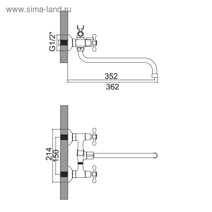 Cмеситель для ванны Accoona A87179, двухвентильный, хром