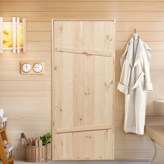 Дверной блок для бани, 180&times;80см, из сосны, на клиньях, массив, "Добропаровъ"