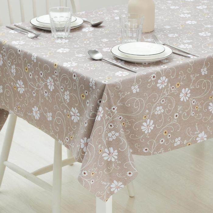 Клеёнка на стол &laquo;Ромашковое поле&raquo;, на тканевой основе, ширина 137 см, рулон 20 метров, толщина 0,25 мм, цвет коричневый