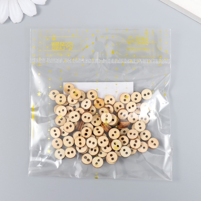 Пуговицы дерево для творчества 2 прокола "Простые" набор 100 шт 0,8х0,8х0,2 см
