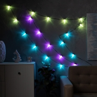 Умная гирлянда «Нить» 6 м с насадками «Лампочки с шишками», IP20, тёмная нить, 20 LED, свечение RGB, USB Умная гирлянда «Нить» 6 м с насадками «Лампочки с шишками», IP20, тёмная нить, 20 LED, свечение RGB, USB