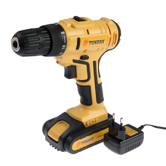 Шуруповерт ТУНДРА, патрон БЗ до 10 мм, LED, Li-ion 1300 mAh 20V, 350/1250 об/мин, 28 Н*м Шуруповерт ТУНДРА, патрон БЗ до 10 мм, LED, Li-ion 1300 mAh 20V, 350/1250 об/мин, 28 Н*м