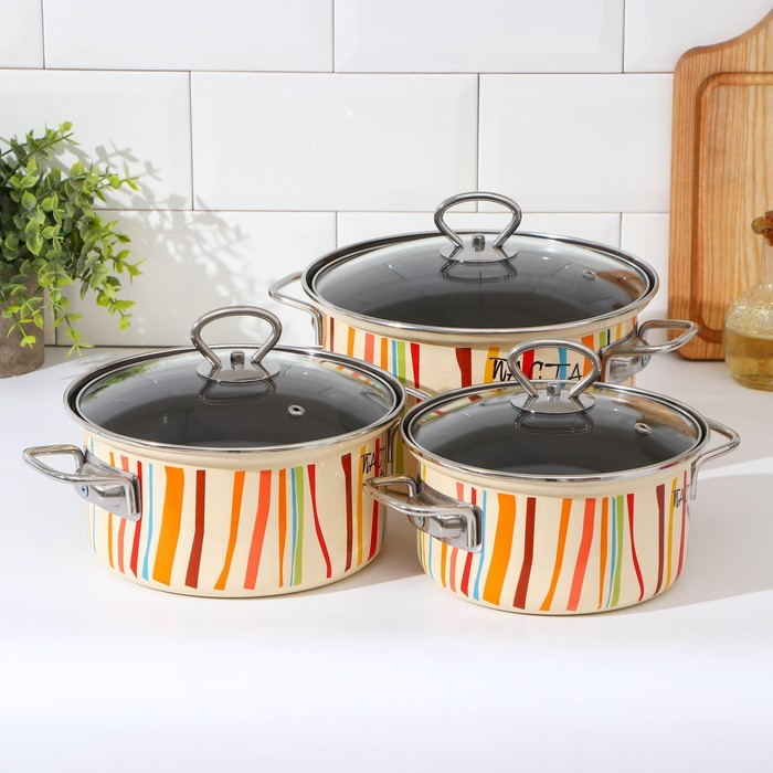 Набор кастрюль &laquo;Паста&raquo;, 3 предмета: 1,9 л, 2,5 л, 3,7 л, крышки, индукция