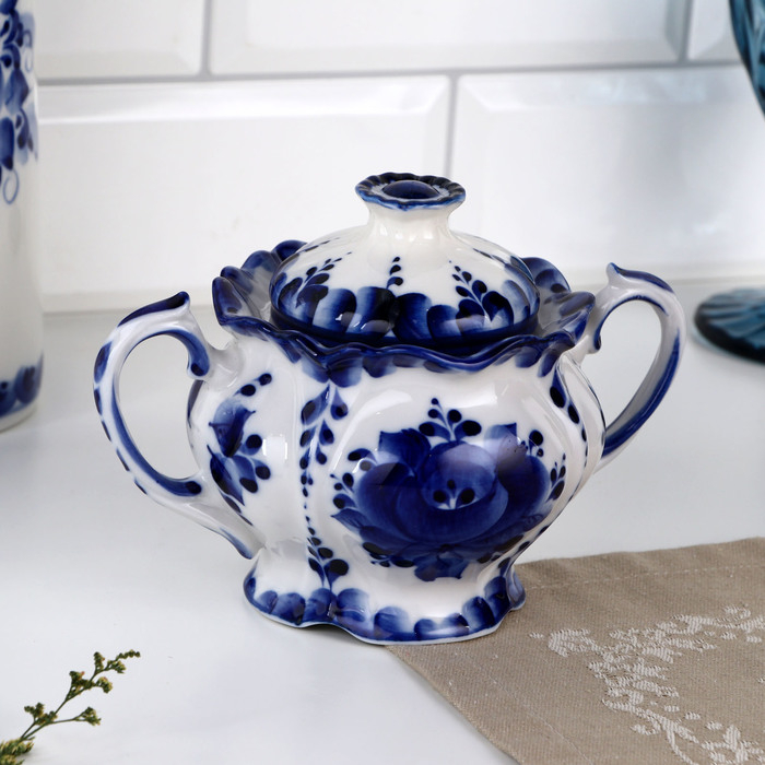 Сахарница &laquo;Цветок&raquo;, малая 17х10х11,5 см гжель