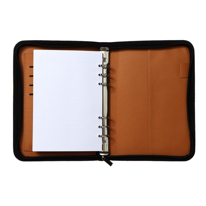 Органайзер на кольцах А5, 100 листов в линейку, с калькулятором, на молнии, чёрный