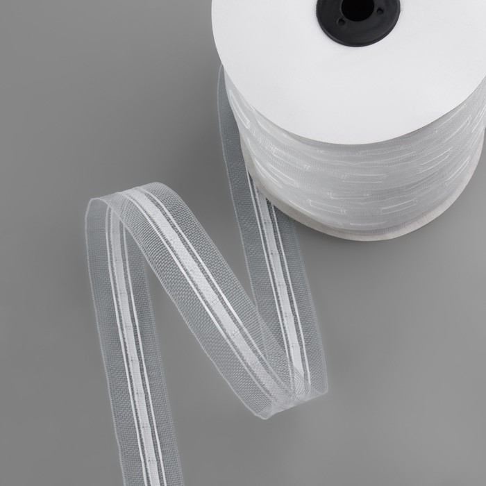 Шторная лента классическая, органза, 2,5 см, 100 &plusmn; 1 м, цвет прозрачный