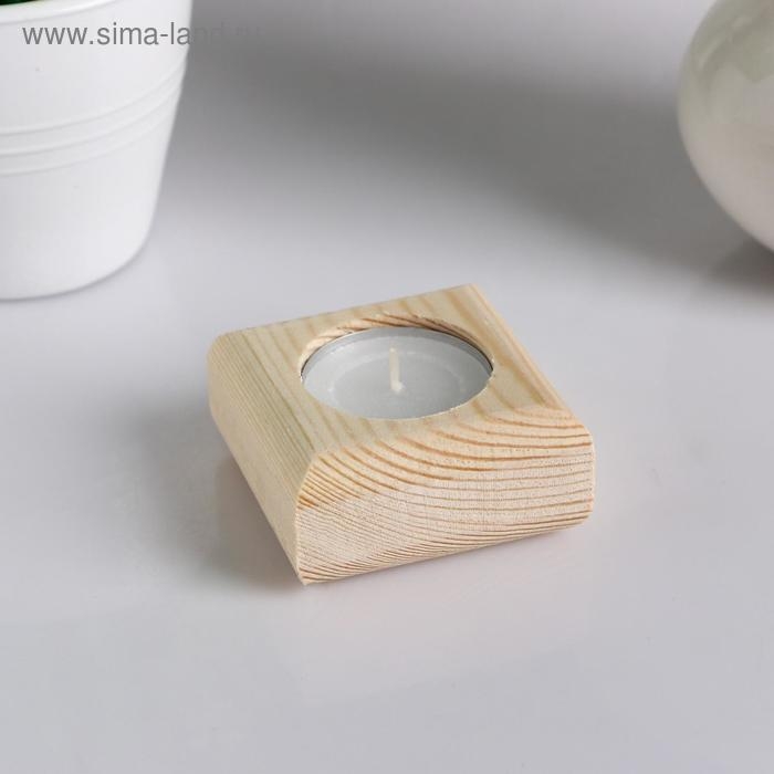 Подсвечник деревянный под 1 свечу "Квадратный", МАССИВ, 6&times;6&times;3 см