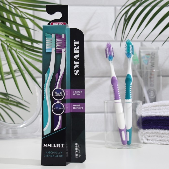 Зубная щётка «Смарт» средней жесткости, бирюзовый, 2 шт. Зубная щётка «Смарт» средней жесткости, бирюзовый, 2 шт.