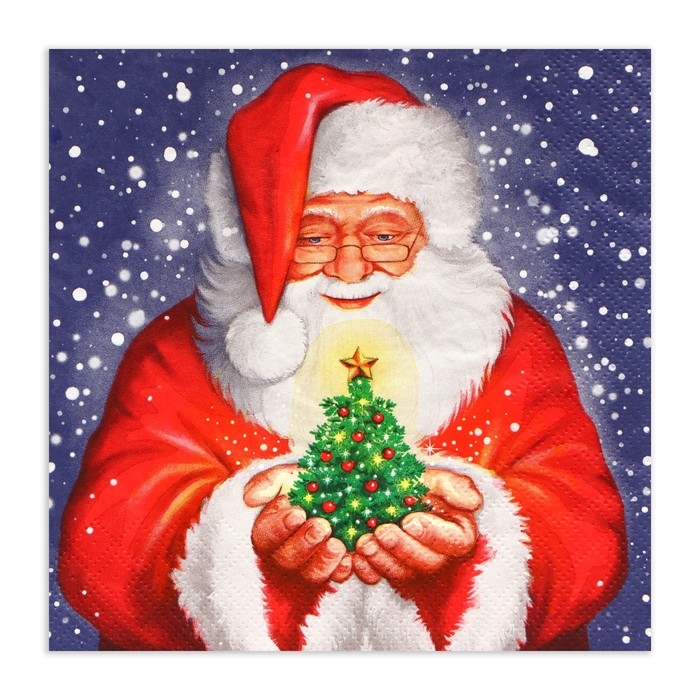 Новогодние салфетки бумажные Home Collection &laquo;Дед мороз и новогодняя ель&raquo;, 3 слоя, 33х33 см, 20 шт