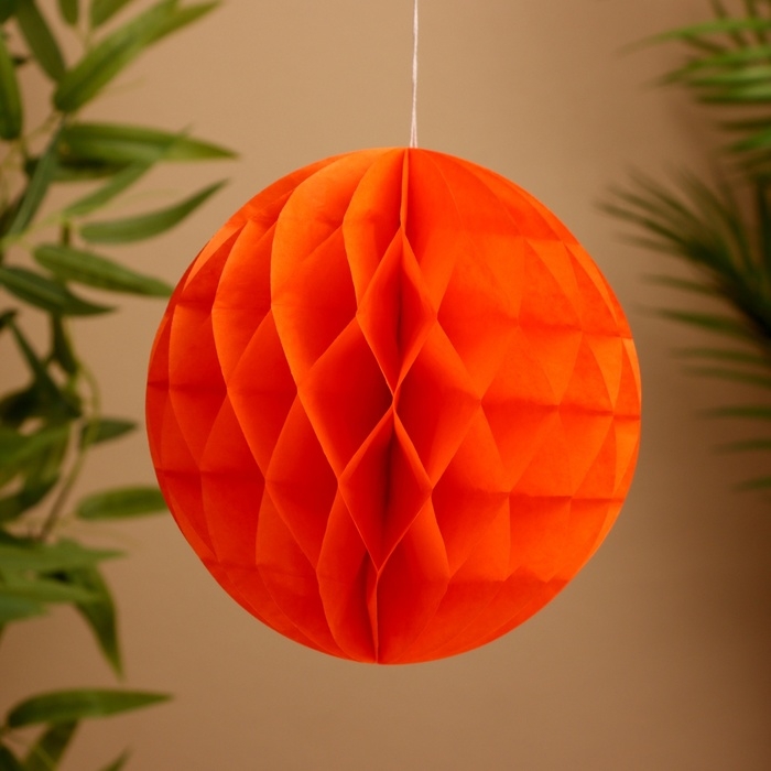 Шар бумажный декоративный, диаметр 20 см, цв. оранжевый Шар бумажный декоративный, диаметр 20 см, цв. оранжевый