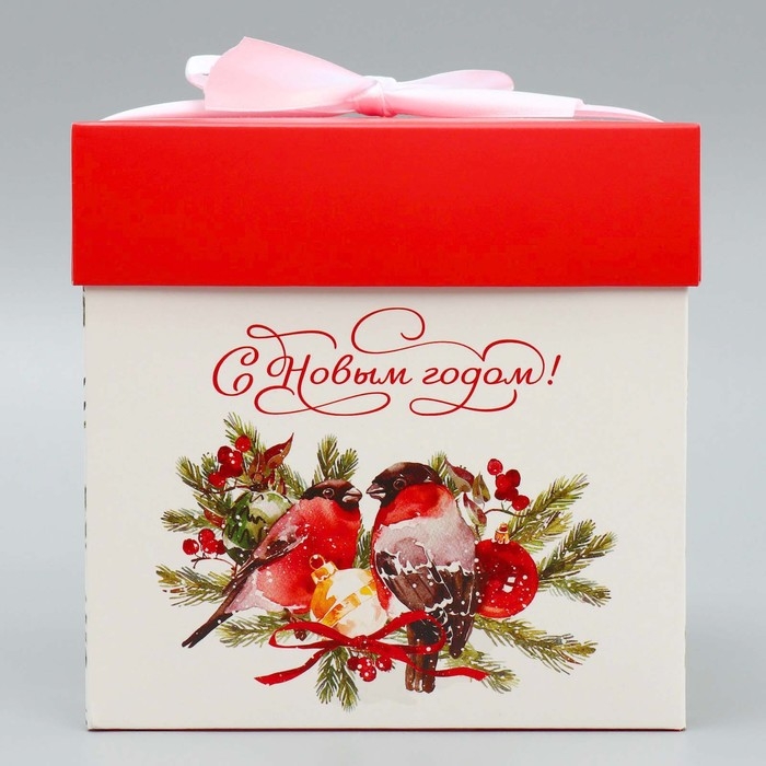 Коробка подарочная новогодняя складная &laquo;Снегири&raquo;, 15 х 15 х 15 см, Новый год